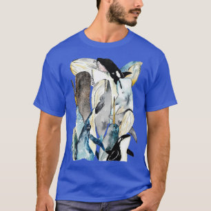 Camiseta Pilha de baleia pintada aquarela