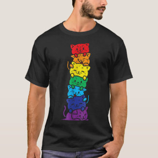 Camiseta Pilha de Gatos Orgulho gay do Arco-Íris Gato LGBT 