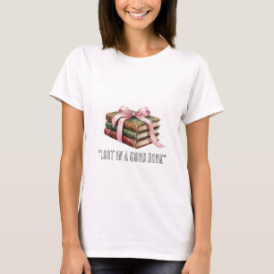 Camiseta Pilha de Livros Antigos com Laço de Fita Rosa - Es