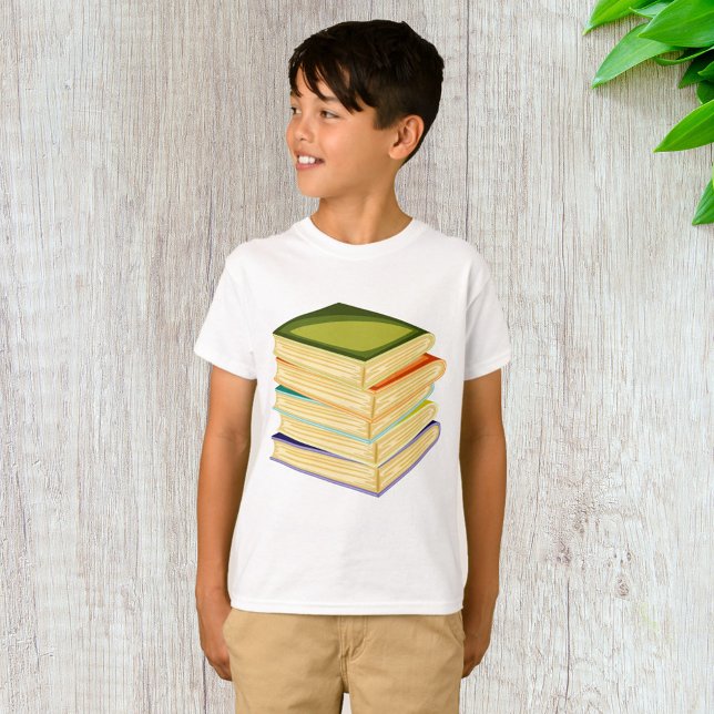 Camiseta Pilha de Livros Sobre Arte e Leitura (Criador carregado)