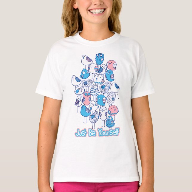 Camiseta Pilha de Pássaros Coloridos: Seja Você Mesmo (Frente)