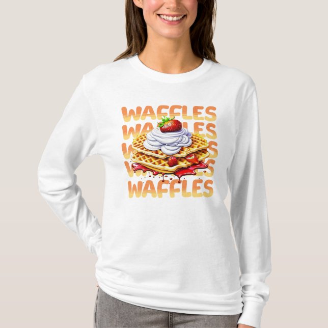 Camiseta Pilha de waffles cobertas em morangos (Frente)