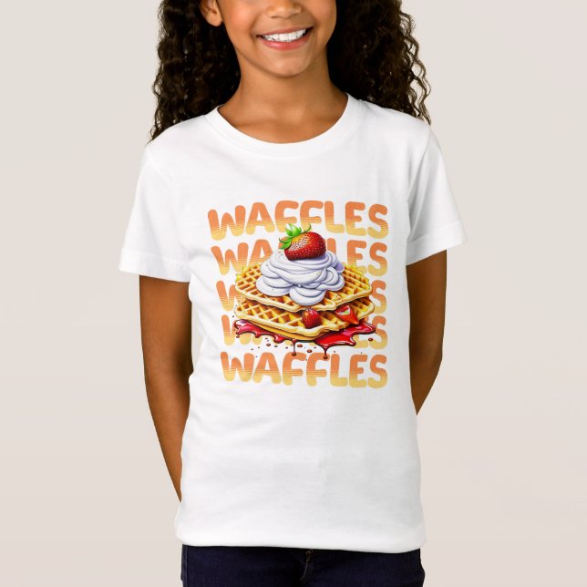 Camiseta Pilha de Waffles Cobertos com Morangos (Frente)