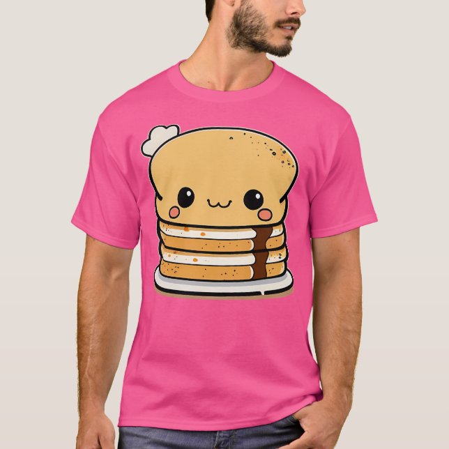 Camiseta Pilha Kawaii de Panquecas (Frente)