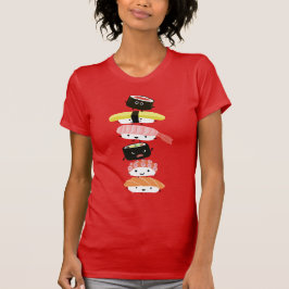 Camiseta Pilha Sushi - Torre Divertida dos Amigos de Kawaii