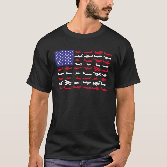 Camiseta Pilot Airplane American Flag Plane (Frente)