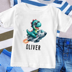 Camiseta Piloto Cute Dino Trex Voando Aeronaves Jet