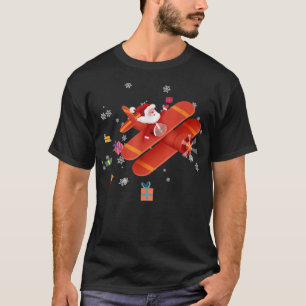 Camiseta Piloto de avião voador Santa Claus Feliz Natal