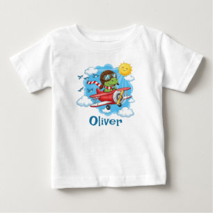 Camiseta Piloto de Dinossauro de Desenho Animado Voando Avi
