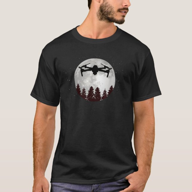 Camiseta Piloto de Drone Lua Cheia Engraçado FPV Drone Quad (Frente)