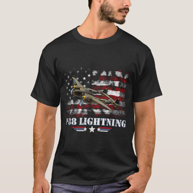 Camiseta Piloto de Jato de Combatente da Aeronave P38 Ww2 L (Frente)