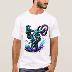 Camiseta Piloto de Motocross Fazendo Wheelie em Movimento V