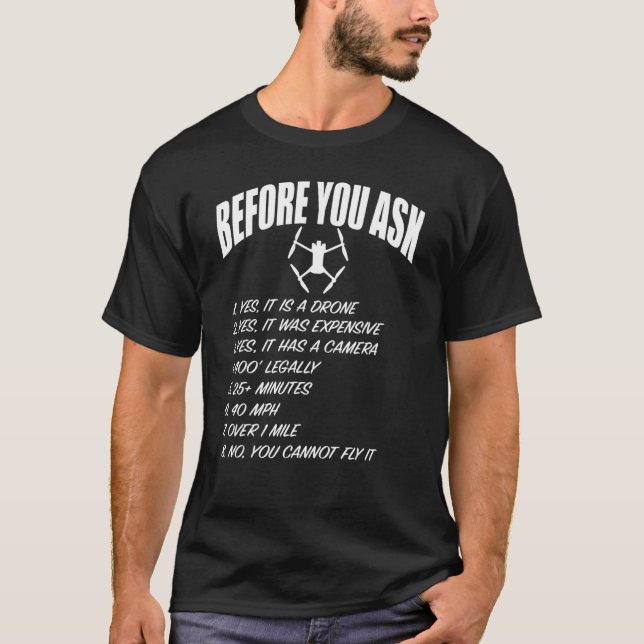 Camiseta Piloto De Voo UAV Drone Sarcastic Antes De Pergunt (Frente)