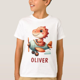 Camiseta Piloto Dinossauro Adorável Voando Avião