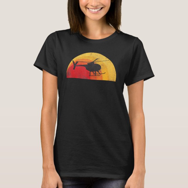 Camiseta Piloto Helicóptero Silhouette Md 500 Sunset (Frente)