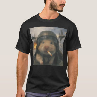 Camiseta Piloto Lutador de Hamster Animal Engraçado Fumando