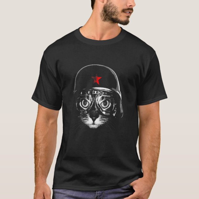 Camiseta Piloto Preto Gráfico de Gato de Adventuro Hel de V (Frente)