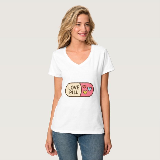 Camiseta Pílula de desenho de amor - Cápsula branca com ouv (Frente Completa)