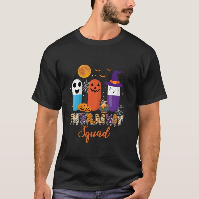 Camiseta Pílulas Engraçadas Farmacêutica Squad Halloween Co (Frente)