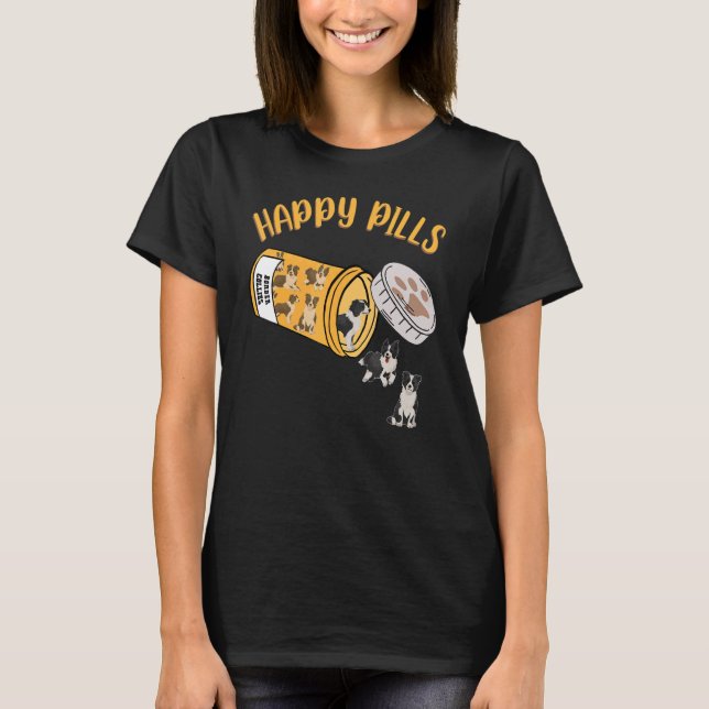 Camiseta Pílulas Felizes Bordo Cão Collie (Frente)