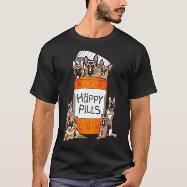 Camiseta Pílulas felizes do german shepherd (Frente)