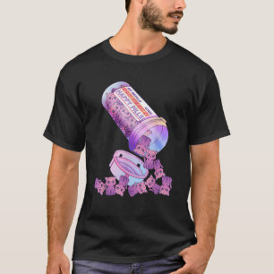 Camiseta Pílulas felizes Gótico Pastel Kawaii Yami Cat Otak