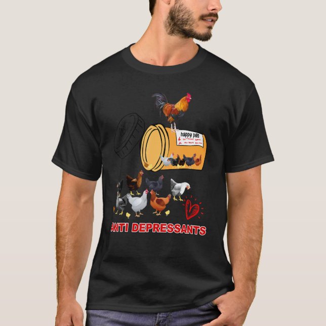 Camiseta Pílulas Felizes para Frango Antidepressivo Fazenda (Frente)