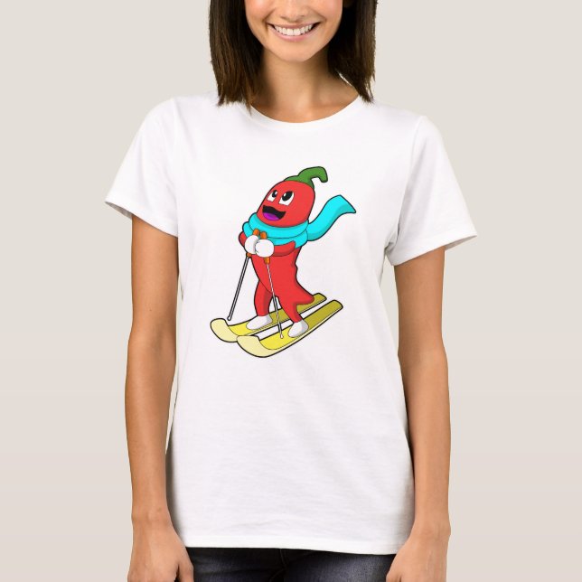 Camiseta Pimenta como Esquiador com Esqui (Frente)