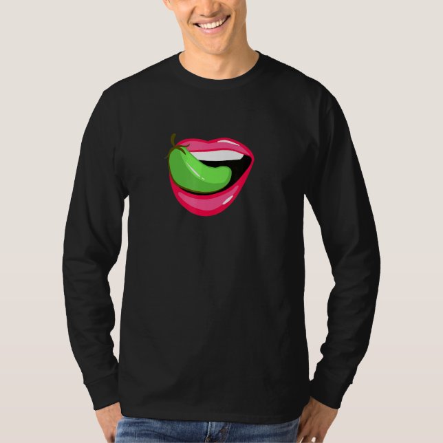 Camiseta Pimenta De Cabeça Chili Na Comida Quente Da Boca (Frente)