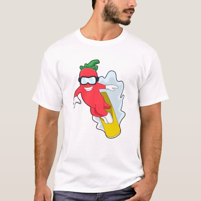 Camiseta Pimenta no Snowboarding com Snowboard (Frente)