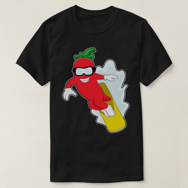 Camiseta Pimenta no Snowboarding com Snowboard (Frente do Design)
