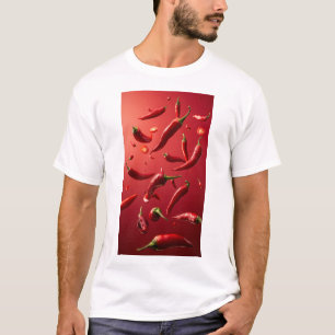 Camiseta Pimentos vermelhos vibrantes flutuando no ar-diafr