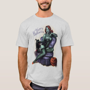 Camiseta Pin da menina do zombi do Dia das Bruxas acima
