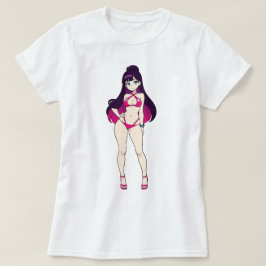 Camiseta Pin-Up Anime Girl in Pink Cut-Out Bikini