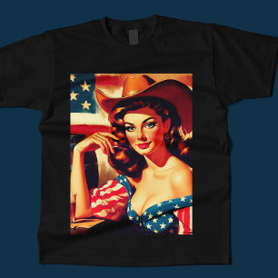 Camiseta Pin-up Cowgirl Americana Retrô