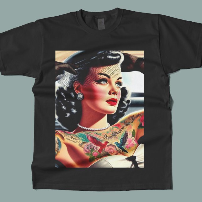 Camiseta Pin-up de Glam Retro Tatuado (Criador carregado)