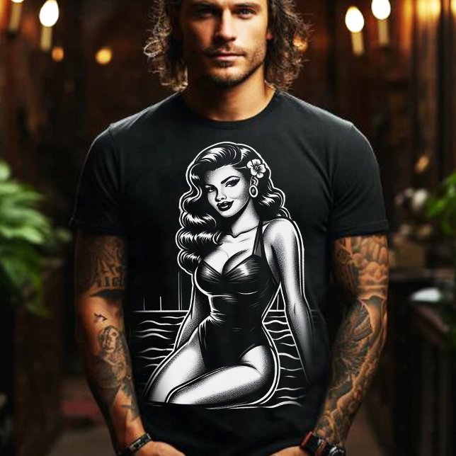 Camiseta Pin-up de maiô quente (Criador carregado)