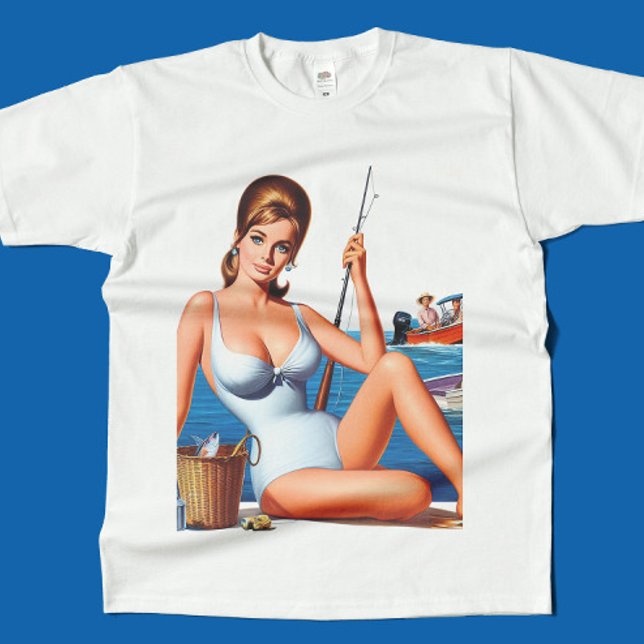 Camiseta Pin-up de Pesca Retro (Criador carregado)