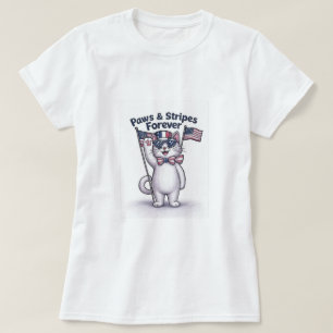 Camiseta Pinças e listras para sempre - Gato Patriótico Eng