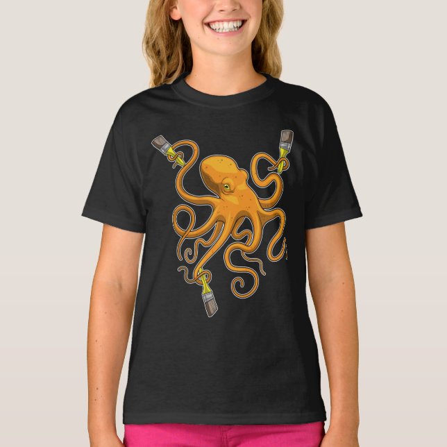 Camiseta Pincel de Pintura de Octopus (Frente)