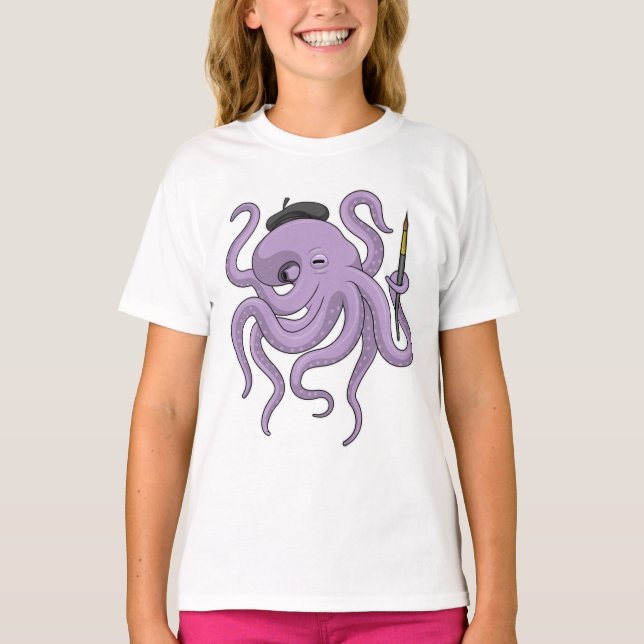 Camiseta Pincel de Pintura de Octopus (Frente)