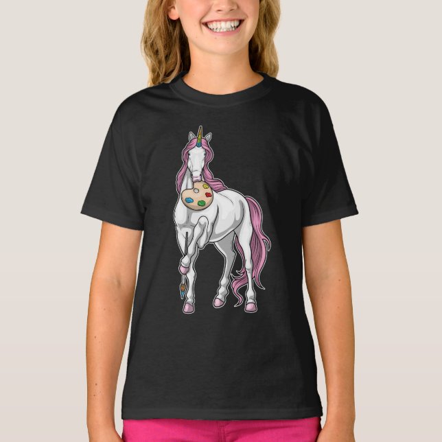 Camiseta Pincel de pintura Unicorn (Frente)