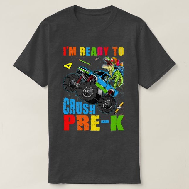 Camiseta Pincel Pré-k Dinossauro Monstro De Volta À Escola (Frente do Design)