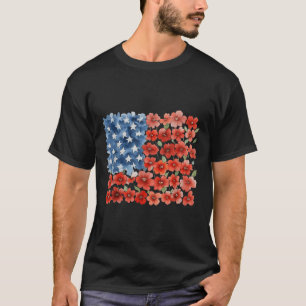 Camiseta Pincelada de Flor Bandeira da América 4 de Julho F