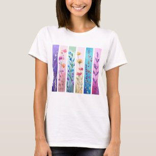 CAMISETA PINCELADAS DE FLORES SILVESTRES PASTEL BONITAS