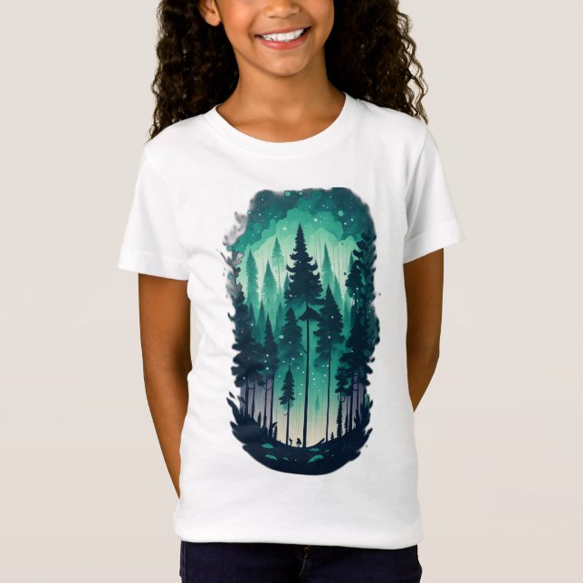 Camiseta Pine Forest Landscape Girls Fine Jersey (Frente)