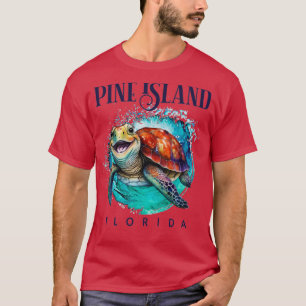 Camiseta Pine Island Florida Watercolor Happy Sea Turtle