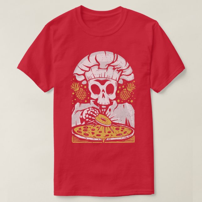 Camiseta Pineapple Pizza Lover Funny Skeleton Chef Pineapp (Frente do Design)