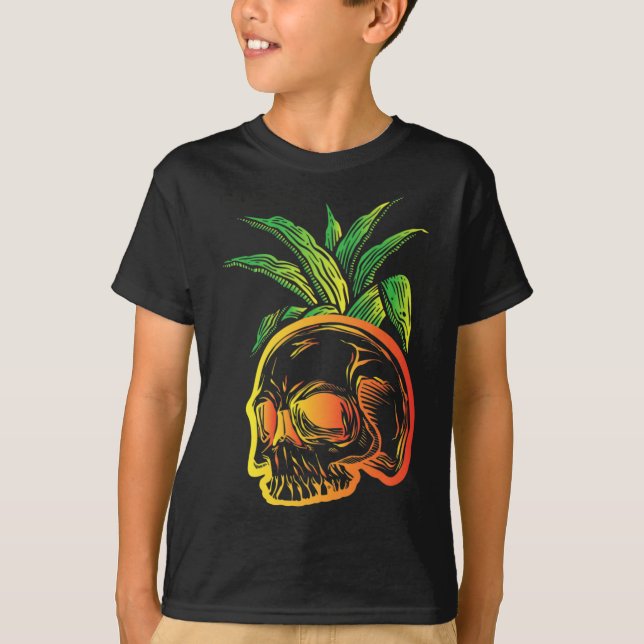 Camiseta Pineapple Skull Aloha Bebe o Gótico havaiano assus (Frente)