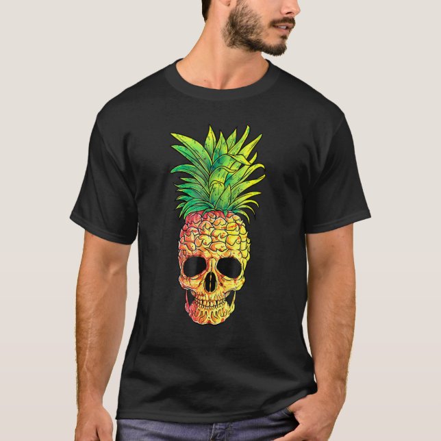 Camiseta Pineapple Skull Aloha praia Gótico Havaiano (Frente)